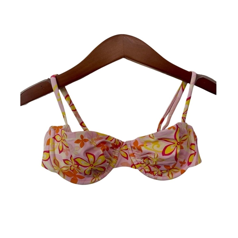 Blackbough Swim Floral Underwire Bikini Top Pink Orange Yellow Balconette M
